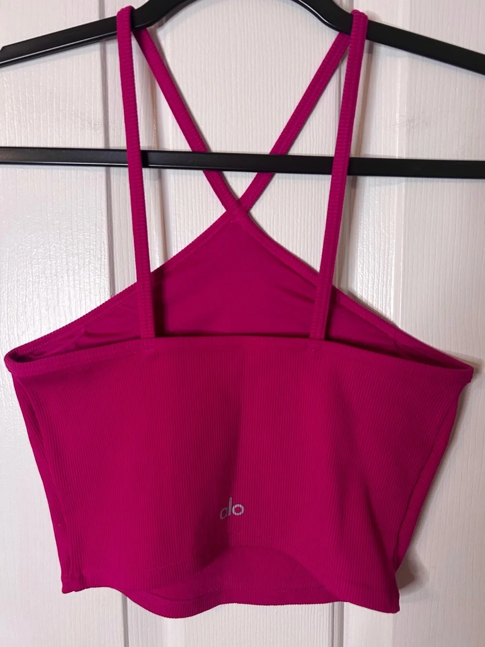 ALO Yoga Goddess Ribbed Cross Crop Top- Fuschia/ Size XS (2-4)